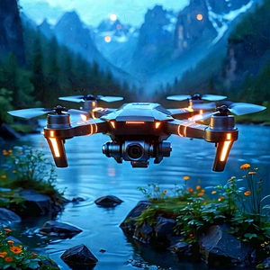 Drone With Glowing Screen With Beautiful Scene