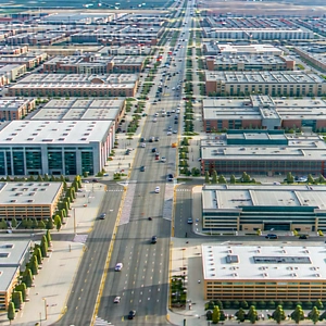 Urban Professional Photography: Aerial View Of Urban Renewal Area With Large City