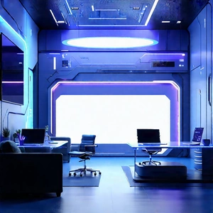 Futuristic Tech Startup Office With Futuristic Room,