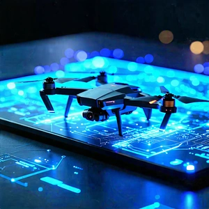 Tech Concept Art: Drone With Holographic Display With Small Drone