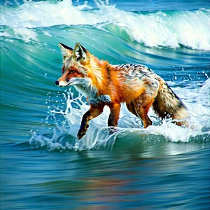 Nature Abstract Design: Fox In Ocean Waters With Walking Through