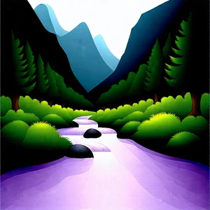 Nature Etching: Mountain Stream Surrounded By Lush Vegetation With Painting River