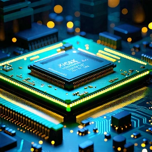 Tech Voxel Art: Close-up Of Microprocessor With Close-up Computer