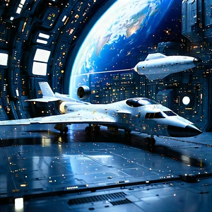 Aerospace Technology In Tech Office With Futuristic Spacecraft