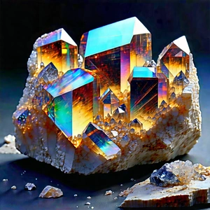 Abstract Holographic Art: Stone Composition With Gradient With Large, Colorful