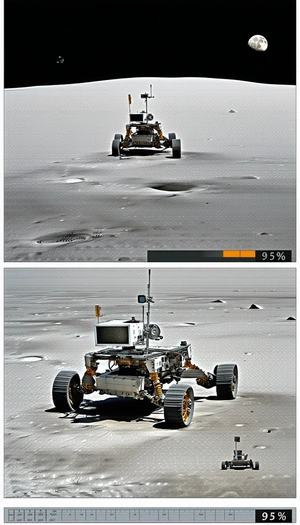 A White Robotic Vehicle Driving On A Sandy Surface