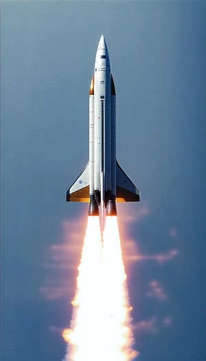 A Rocket Is Flying Through The Sky, With Its Tail End Visible