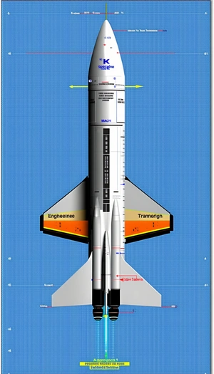 A White Rocket Ship Is Shown In A Blue Background