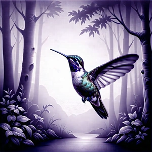 Nature Charcoal Drawing: Hummingbird In (forest:1.23) Environment With Colorful Hummingbird