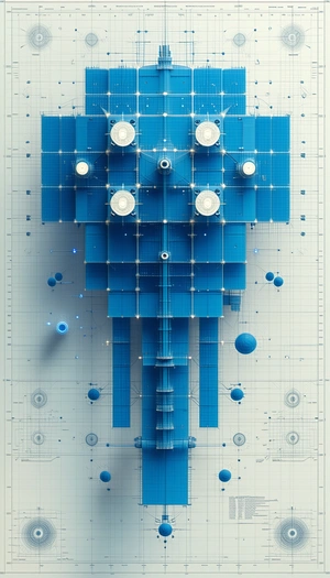 The Image Is A Blue And White Drawing Of A Futuristic Building