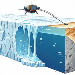 A Large Submarine Is Shown In A Cartoon Drawing, With A Hose Connected To It