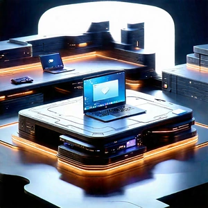 (futuristic:1.26) Digital Workspace With Laptop Computer