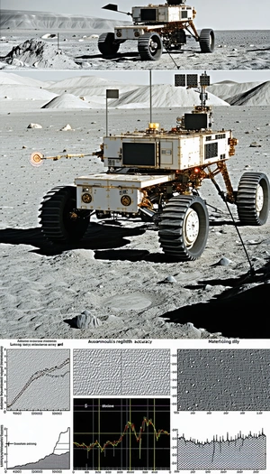 A White Robotic Vehicle, Possibly A Rover, Driving Across A Rocky Terrain