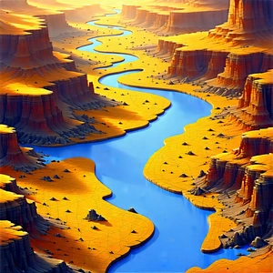 Nature Technical Illustration: Aerial View Of Winding River With Computer-generated Artwork