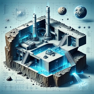 The Image Is A Futuristic Drawing Of A Building With A Large Pool Of Water In The Center