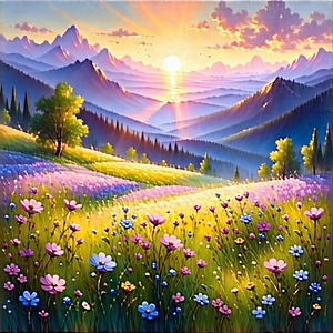 Nature Acrylic Painting: Meadow during sunrise