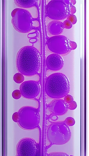 A Purple Substance, Possibly A Liquid Or A Gel, With A Clear Glass Container