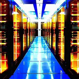 Tech Aerial Photography: Server rack with blue light (glow:1.31)