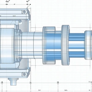 A Blue And White Drawing Of A Gear Is Displayed On A White Background
