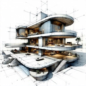 Tech Pencil Sketch: Futuristic Smart Home With Drawing Large,