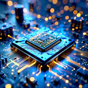 Tech Stock Photography: Microchip With Data Streams With Close-up Computer