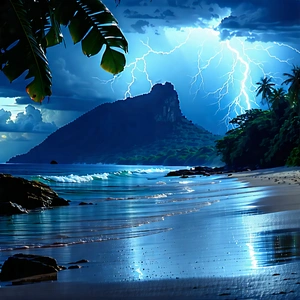 Nature Commercial Photography: Lightning Over Tropical Beach With Beautiful Beach