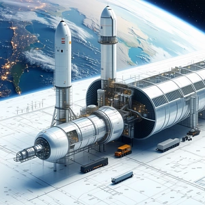 In The Image, There Is A Large Space Station With A Massive Rocket Ship Docked To It