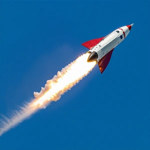 A Rocket Is Flying Through The Sky, Leaving A Trail Of Smoke Behind It