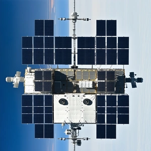 A Space Station With A Large Solar Panel Array On Its Side