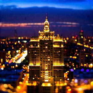 Urban Drone Photography: Famous Building With City Lights With Nighttime View