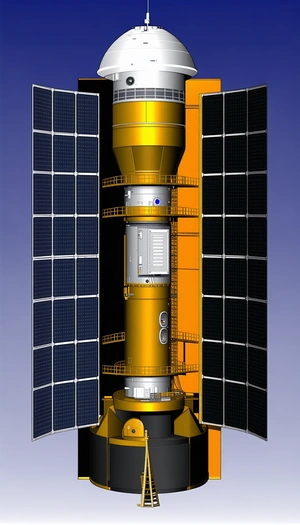 A Large, Yellow Spacecraft Is Shown In A Close-up View