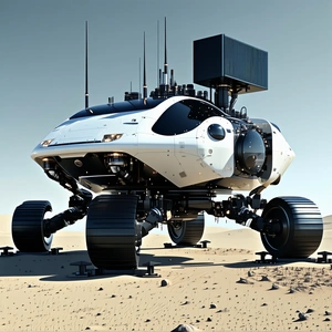 A Futuristic Vehicle Is Parked On A Rocky Surface