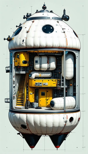 In The Image, There Is A Large, White, Cylindrical Structure With A Yellow And White Exterior