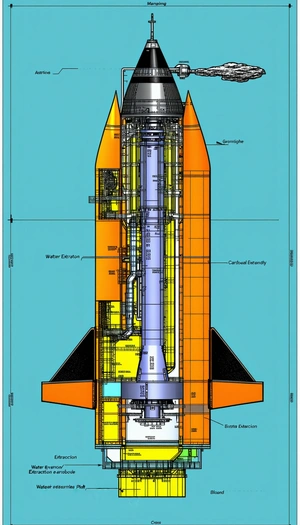 The Image Is A Detailed Illustration Of A Rocket Ship, Showcasing Its Various Components