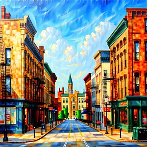 Urban Oil Painting: Urban street with historic buildings