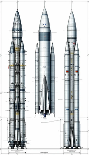 A Drawing Of A Rocket Ship Is Shown In Three Different Stages