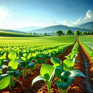 Tech Pastel Drawing: Agricultural Technology In Research Center With Large Field