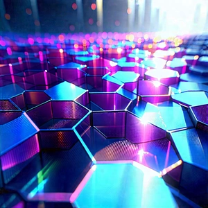 Abstract Holographic Art: Hexagonal pattern with translucent layers