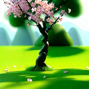 Nature Octane Render: Cherry Blossoms In Sunlit Clearing With Small Tree