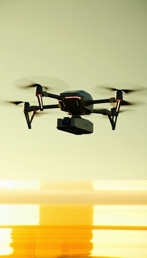 A Drone Is Flying In The Sky, Capturing A Beautiful Sunset