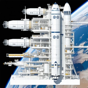A Large White Space Shuttle Is Docked At A Space Station