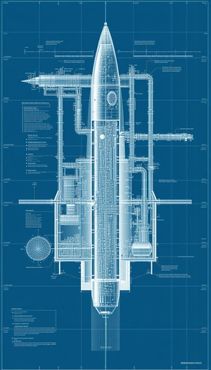 The Image Is A Blueprint Of A Large Structure, Possibly A Spacecraft Or A Building