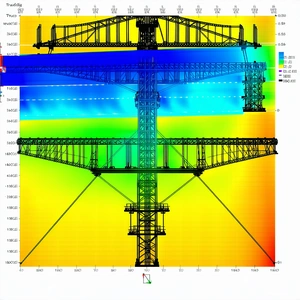A Large Crane Is Shown In A 3d Model, With A Yellow And Blue Color Scheme