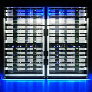 Tech Editorial Photography: Server rack with holographic projection