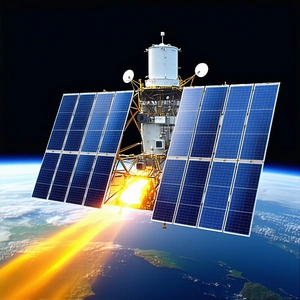 A Spacecraft With A Large Solar Panel On Its Side