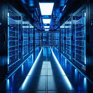 Tech Infographic Style: Futuristic Server Room With Image, There