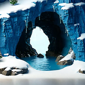 Nature Cinema 4d: Cave Entrance In Winter Snow With Animated Scene,