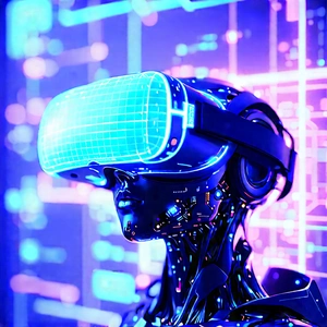 Vr Headset With Holographic Display With Futuristic Robot