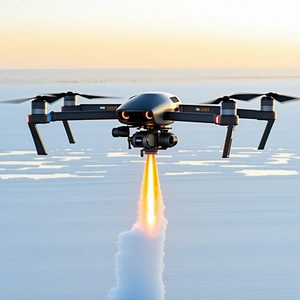 A Black Drone Is Flying Through The Air, Leaving A Trail Of Smoke Behind It
