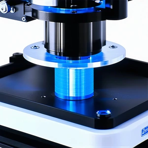 A Blue And Black Machine Is Holding A Metal Object, Which Appears To Be A Piece Of Metal